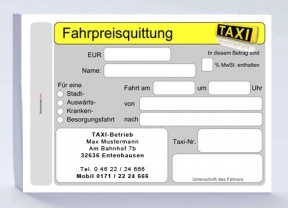 Taxiquittungen A6, MIT FIRMENEINDRUCK